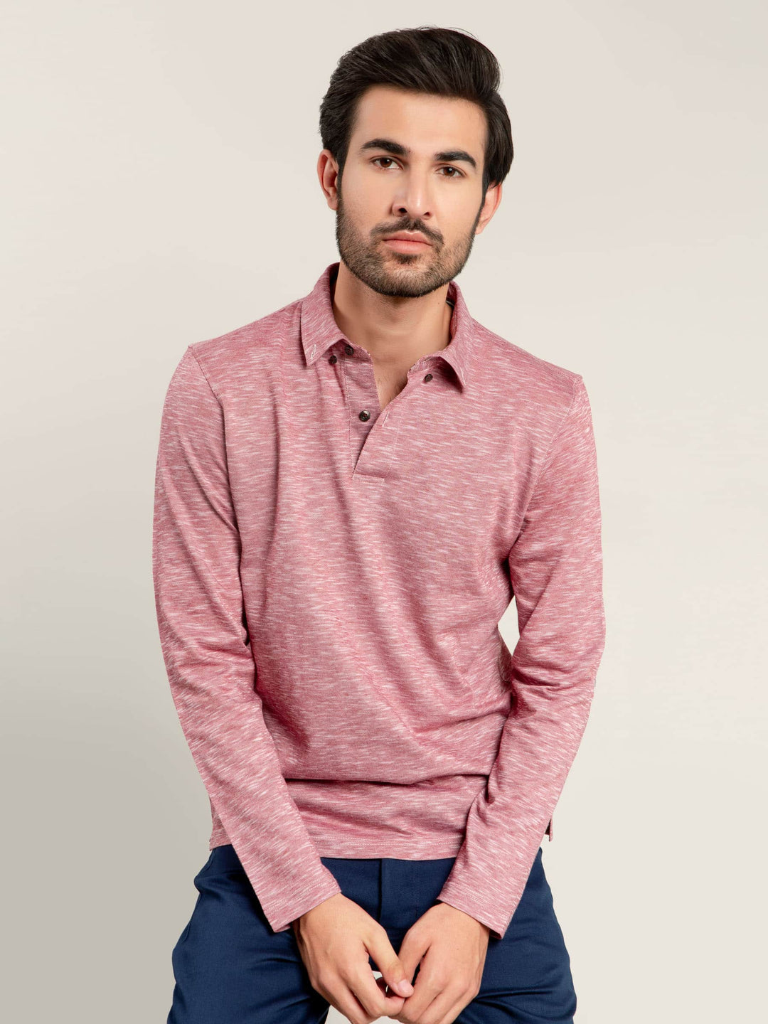 Brumano  Solids Cotton Polo Pink Mercerized Full Sleeves Polo Shirt