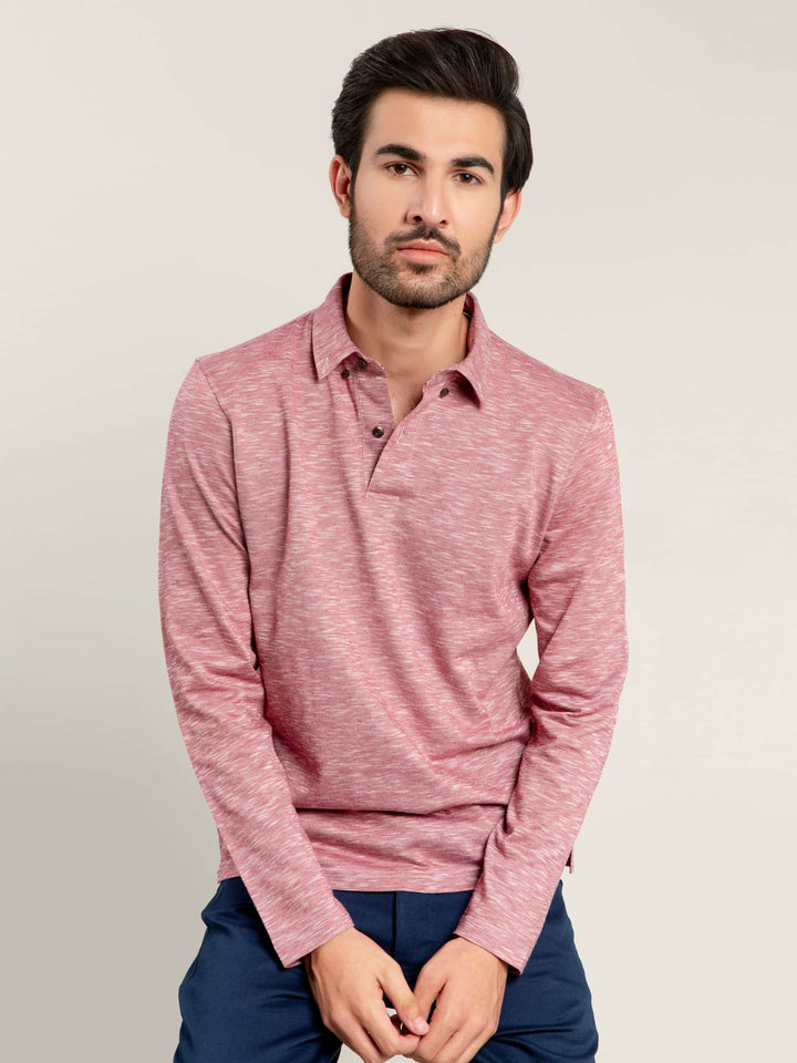 Brumano  Solids Cotton Polo Pink Mercerized Full Sleeves Polo Shirt