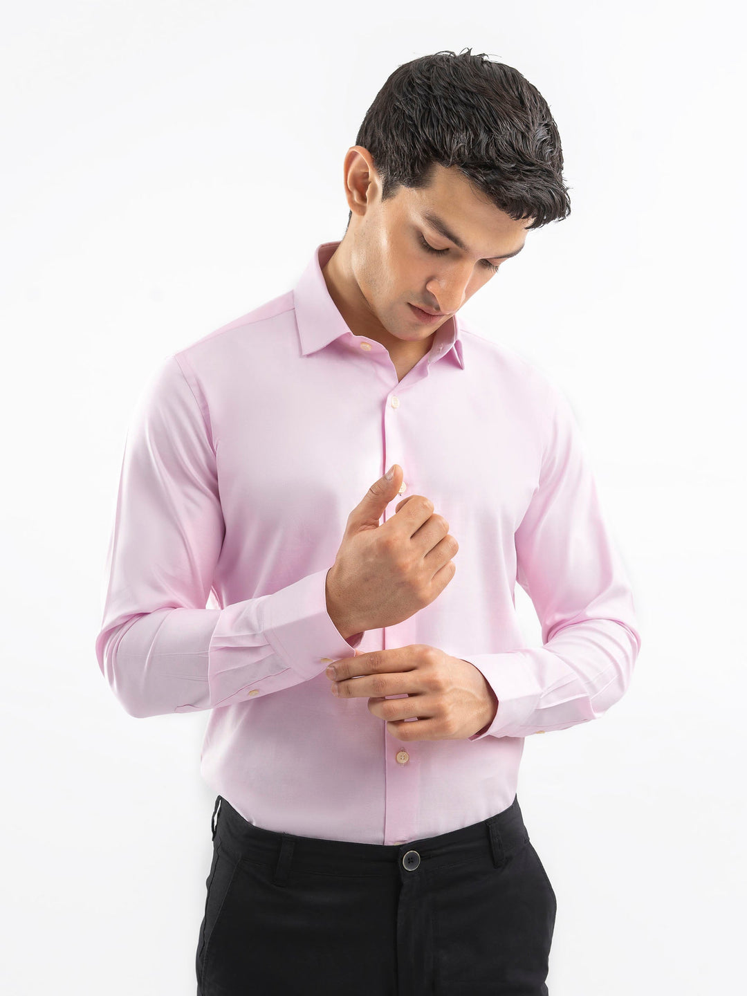 Brumano Mens RTW Solids Cotton Shirt Pink Classic Casual Collection