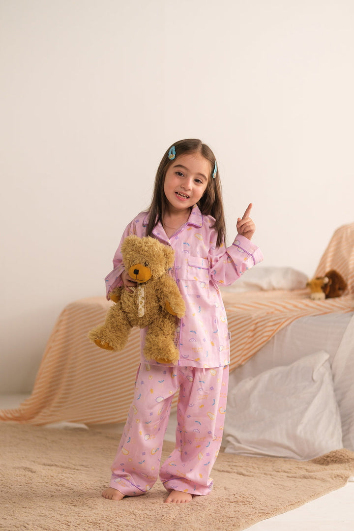 Baby Nest Kids Premium Night Suits For Boys Printed 2 Piece Boski Linen Pink Cloudberry - Casual Collection