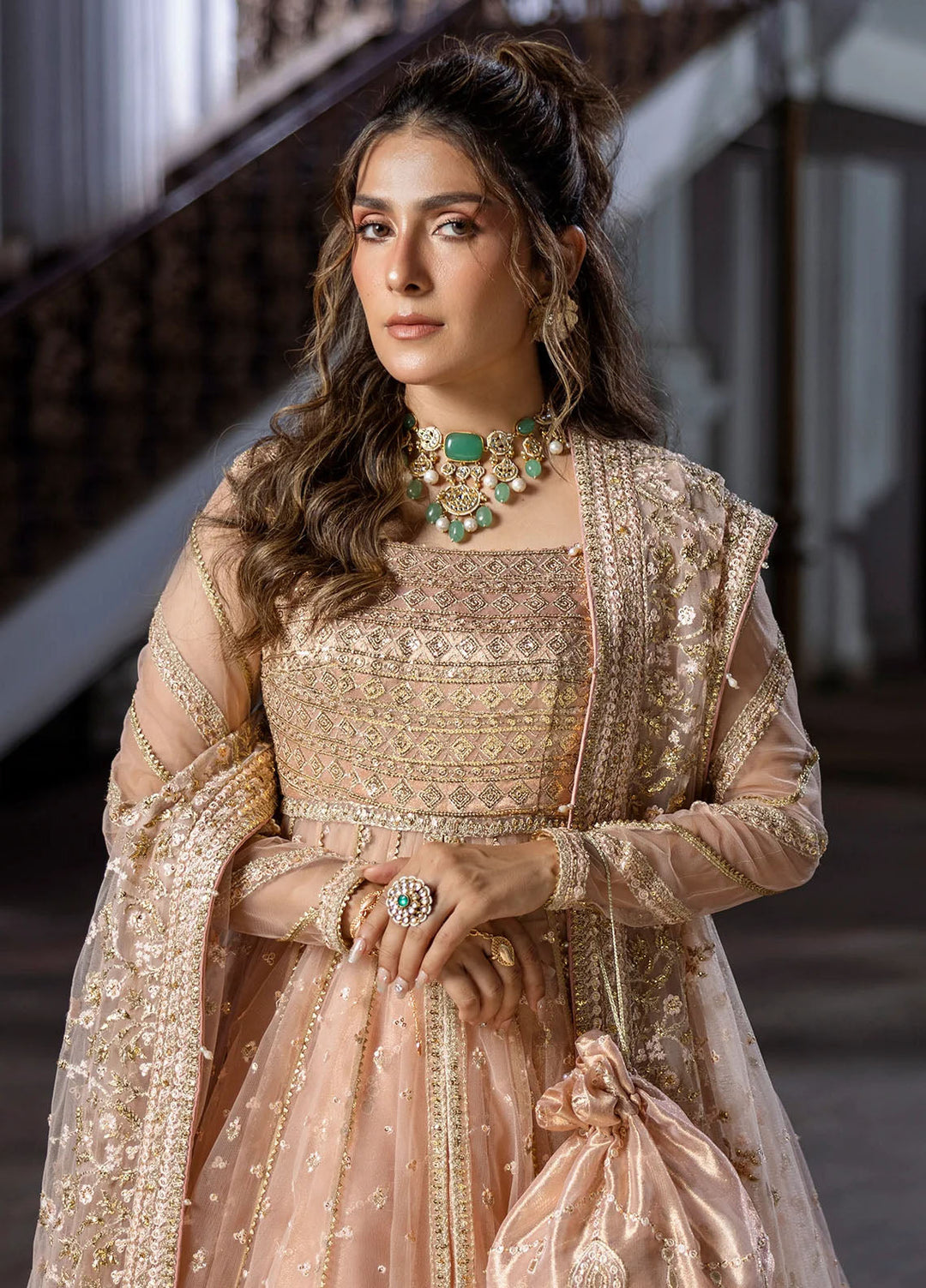 Jahan by Erum Khan Embroidered Tissue Suits Unstitched 4 Piece EK25V4 Pink Dust - Formals Collection