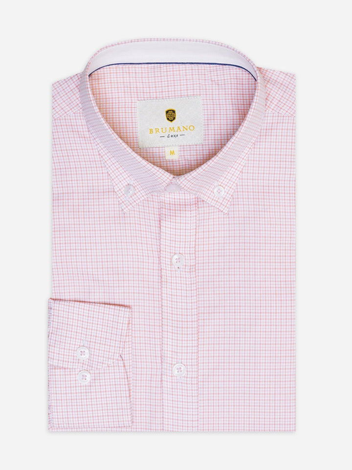 Brumano Ready To Wear Shirts Men 1 Piece Cotton Pink Gingham Button Down Formal Shirt 0-32-025-4380 - Summer Collection