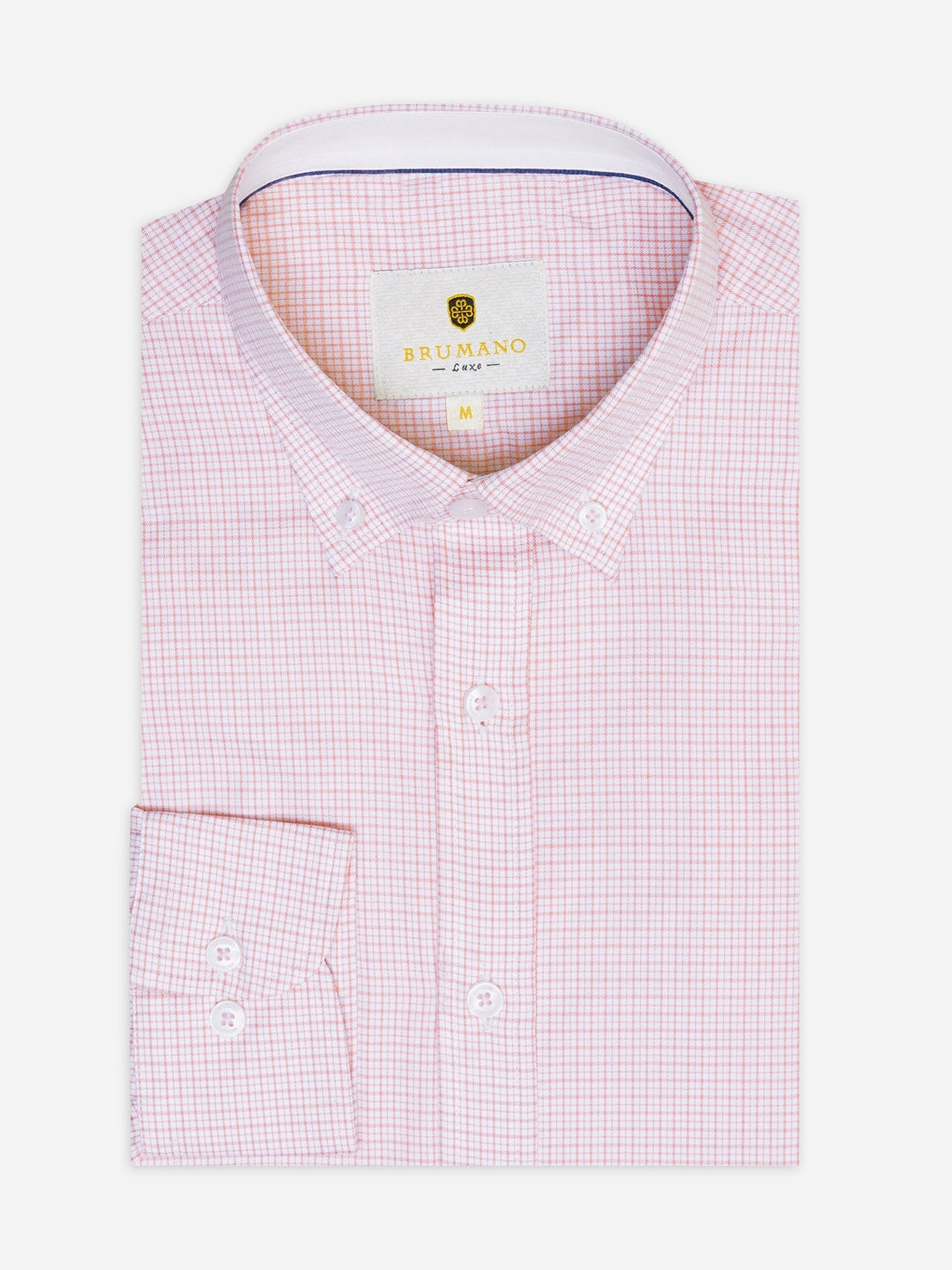 Brumano Mens RTW Solids Cotton Shirt Pink Gingham Down Button Casual Collection