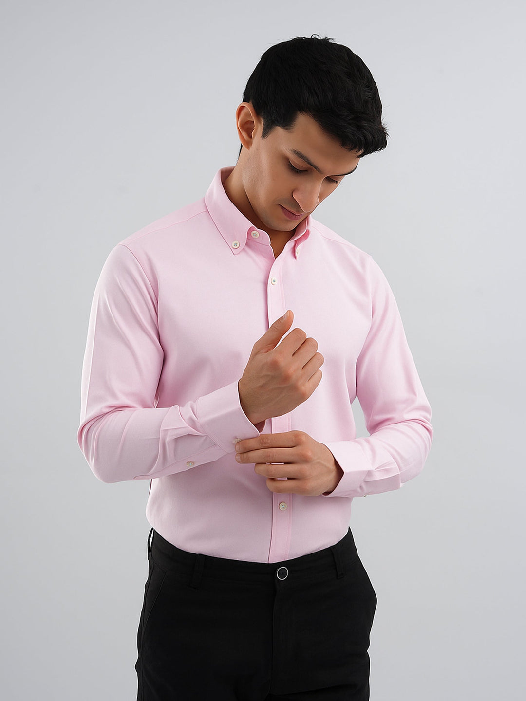 Brumano Mens RTW Solids Cotton Shirt Pink Oxford Down Button Casual Collection