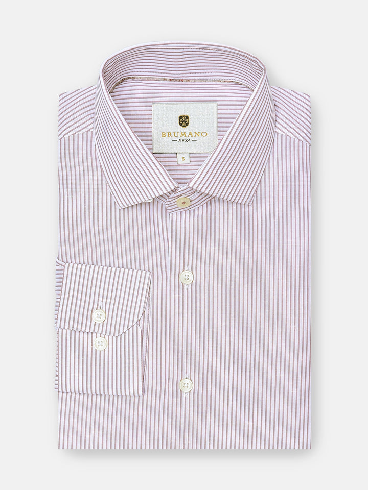 Brumano Ready To Wear Shirts Men 1 Piece Cotton Pink Pinstriped Linen Blended Formal Shirt 0-32-024-3299 - Summer Collection