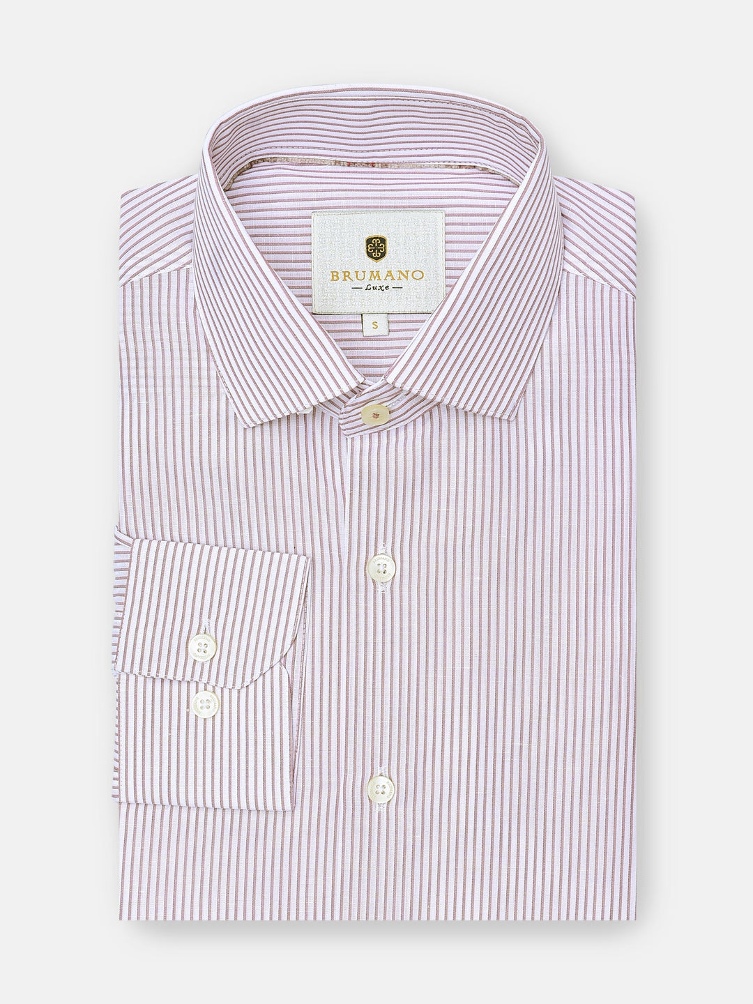 Brumano Mens RTW Solids Cotton Shirt Pink Pinstriped Casual Collection
