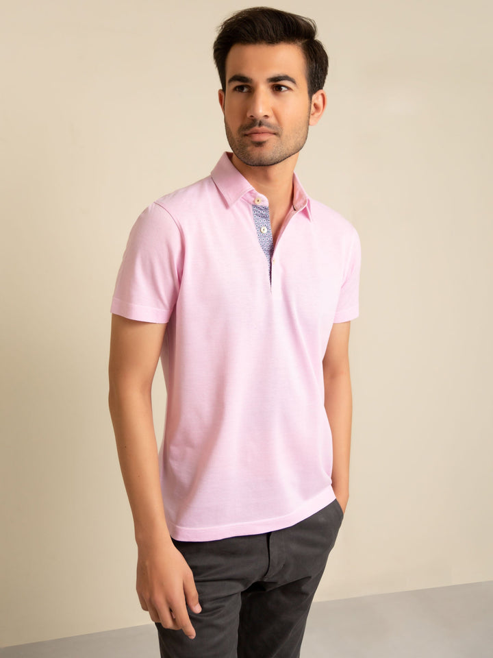 Brumano  Solids Cotton Polo Pink Pique Mercerized Polo