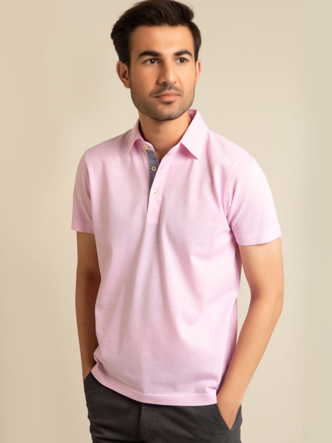 Brumano  Solids Cotton Polo Pink Pique Mercerized Polo