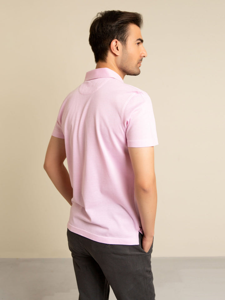 Brumano  Solids Cotton Polo Pink Pique Mercerized Polo