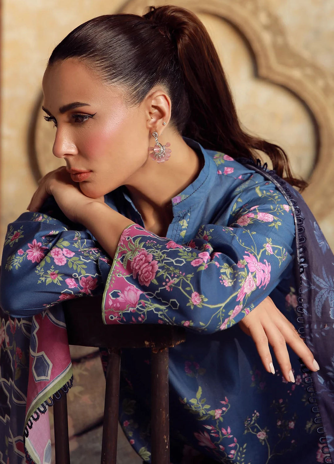 Elara by Sahar Embroidered Cambric Suits Unstitched 3 Piece SHR25EP Pink Sky Garden - Winter Collection