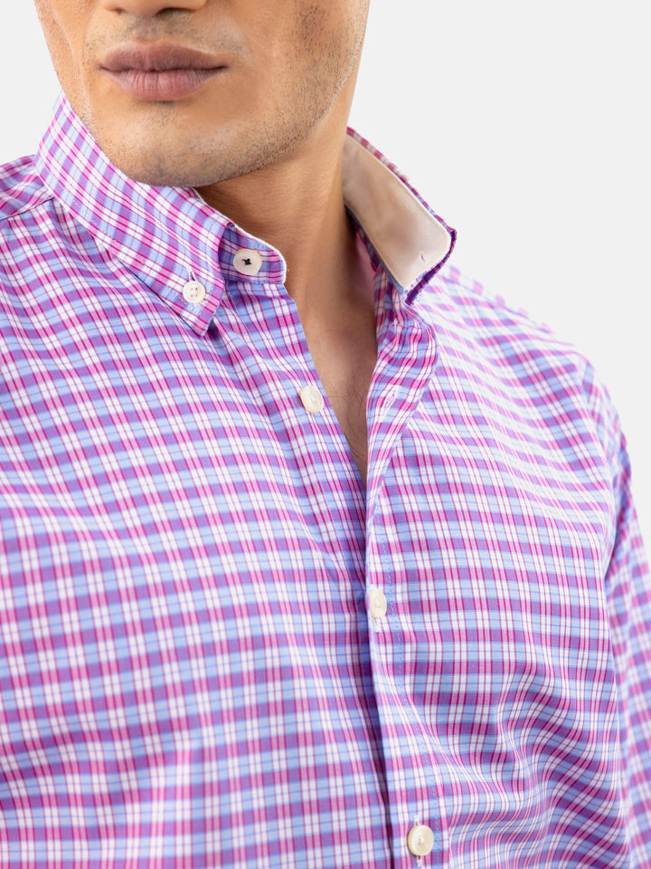 Brumano Ready To Wear Shirts Men 1 Piece Cotton Pink & Blue Gingham Button Down Shirt 0-32-024-3300 - Summer Collection