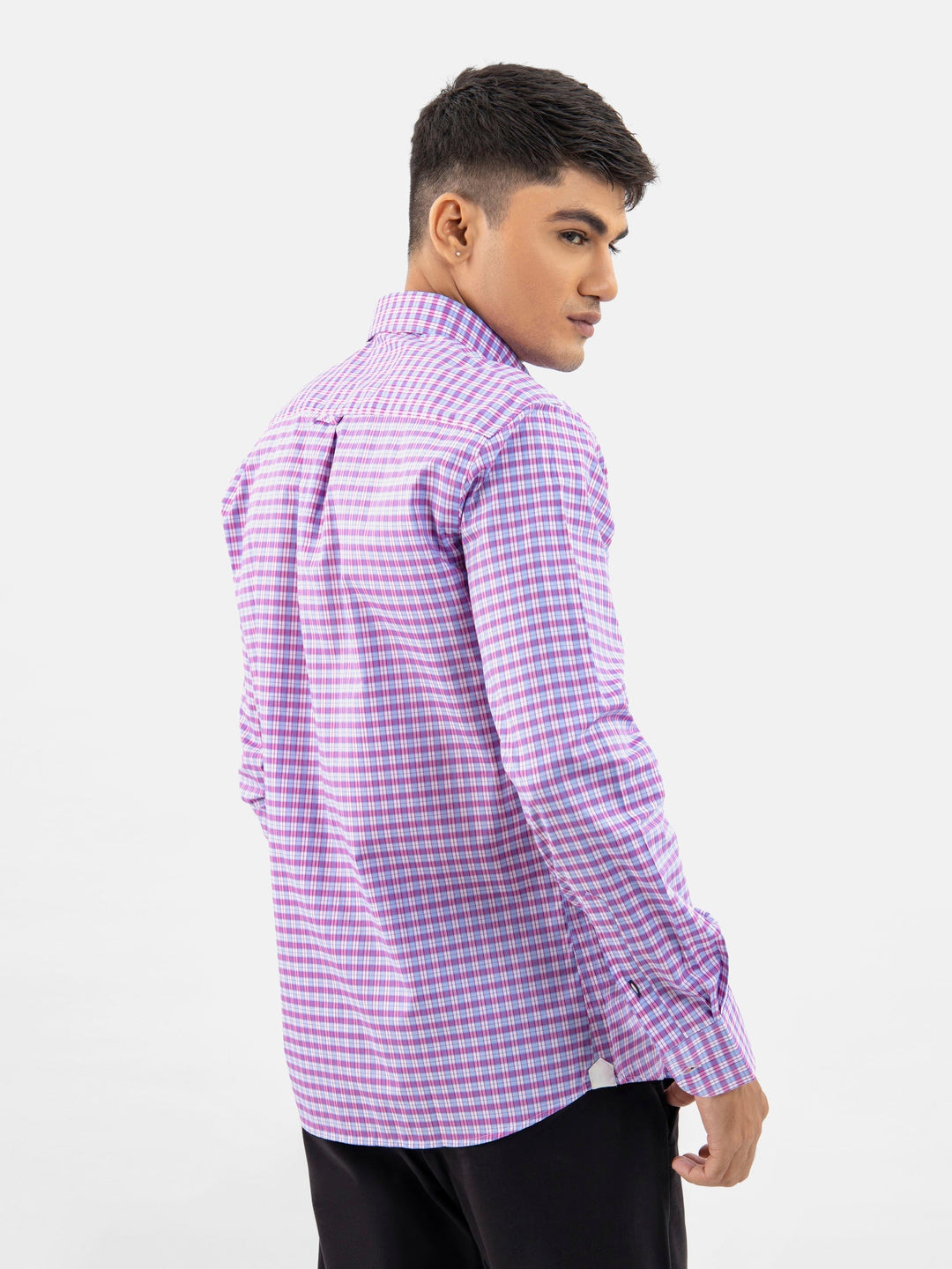 Brumano Ready To Wear Shirts Men 1 Piece Cotton Pink & Blue Gingham Button Down Shirt 0-32-024-3300 - Summer Collection