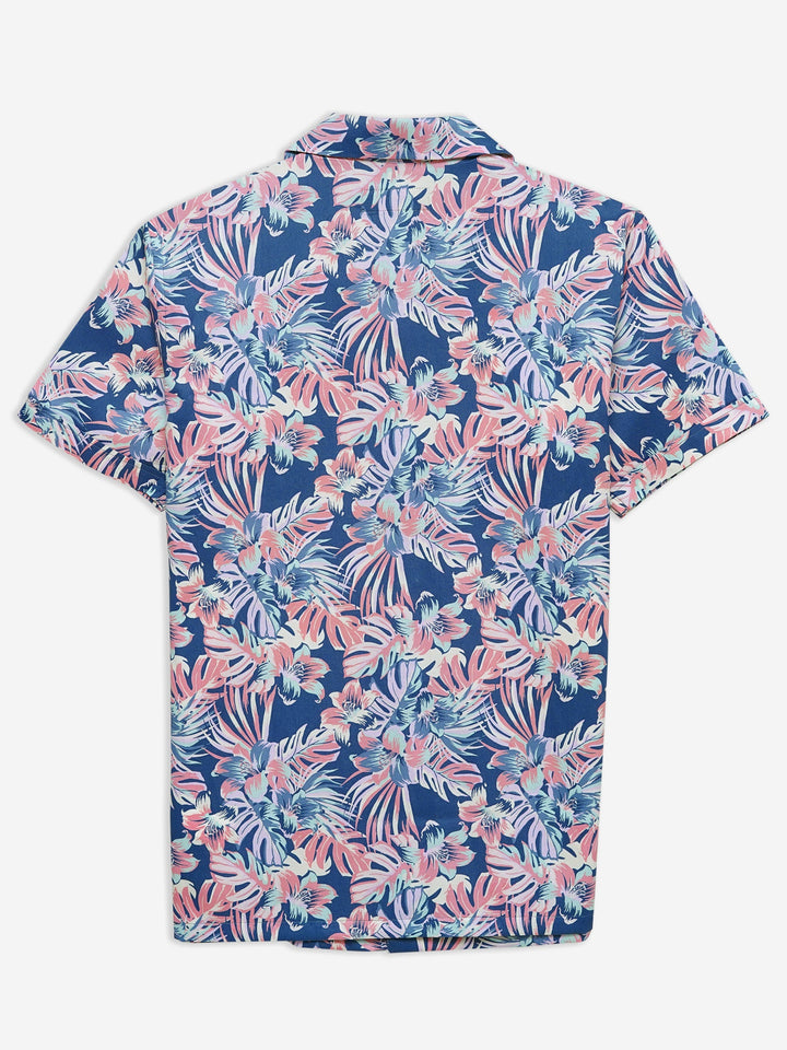 Brumano Ready To Wear Shirts Men 1 Piece Cotton Pink & Blue Large Floral Print Half Sleeve Cuban Collar Shirt 0-33-024-3230 - Summer Collection