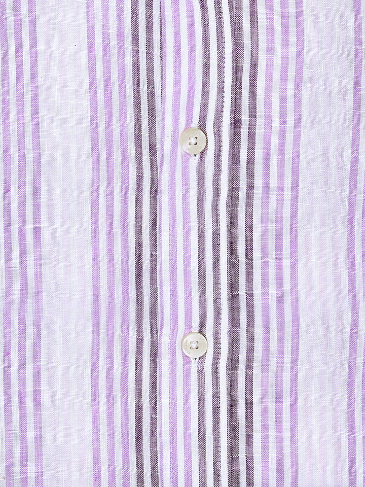 Brumano Ready To Wear Shirts Men 1 Piece Cotton Pink & Purple 100% Linen Striped Shirt 0-31-024-3281 - Summer Collection
