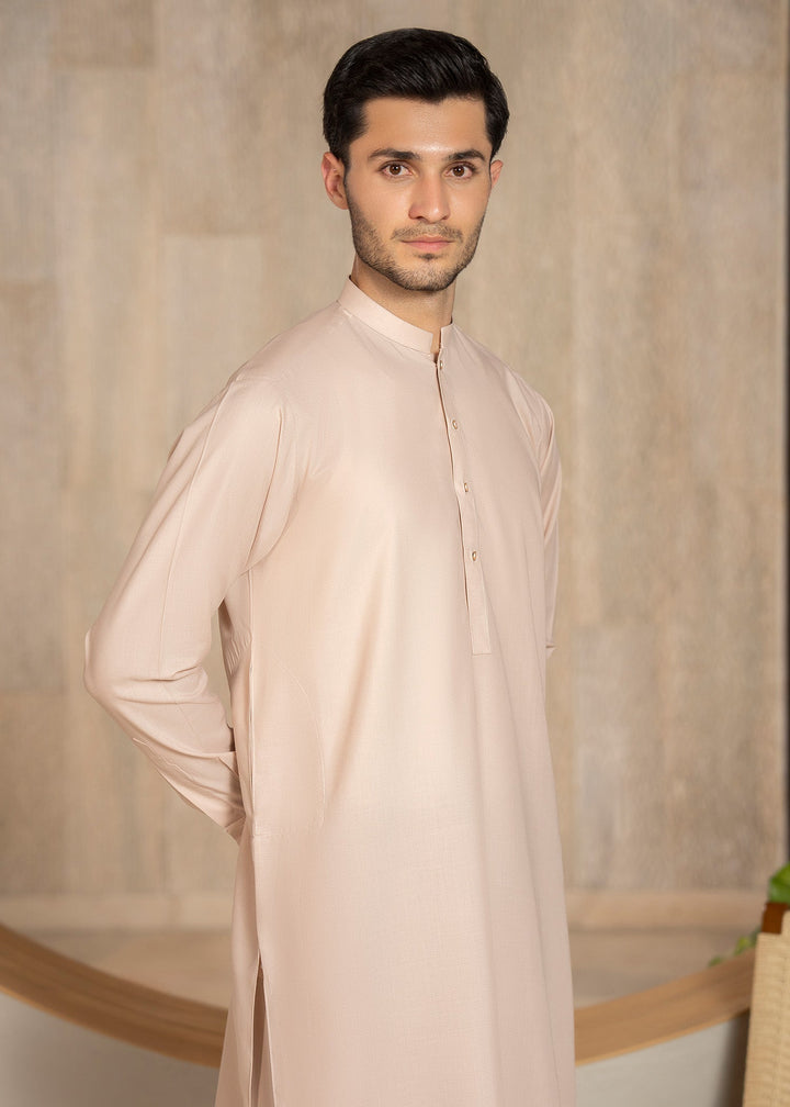 Buraq Men RTW Solids Wash N Wear Kurta Shalwar Suit Pinkish Brown Casual Collection