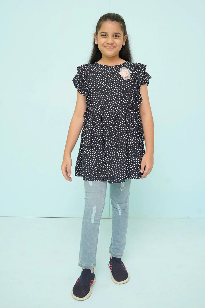 Ochre RTW Printed Linen Printed Top Girls 1 Piece OWT-438BLK - Summer Collection