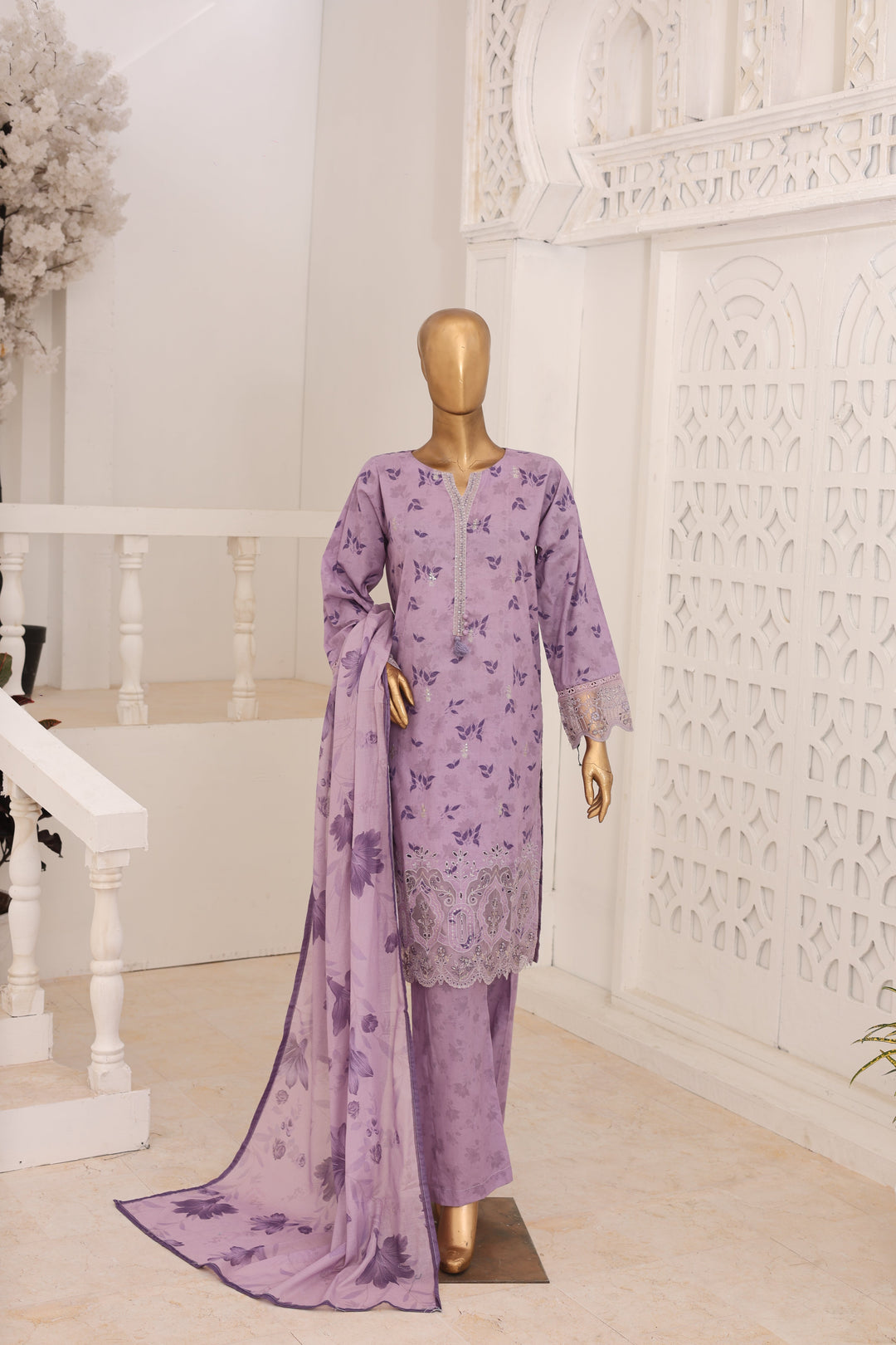 Suntex Fabrics Women RTW Printed Lawn 3 Piece Suit Laser Lilac Eid Collection