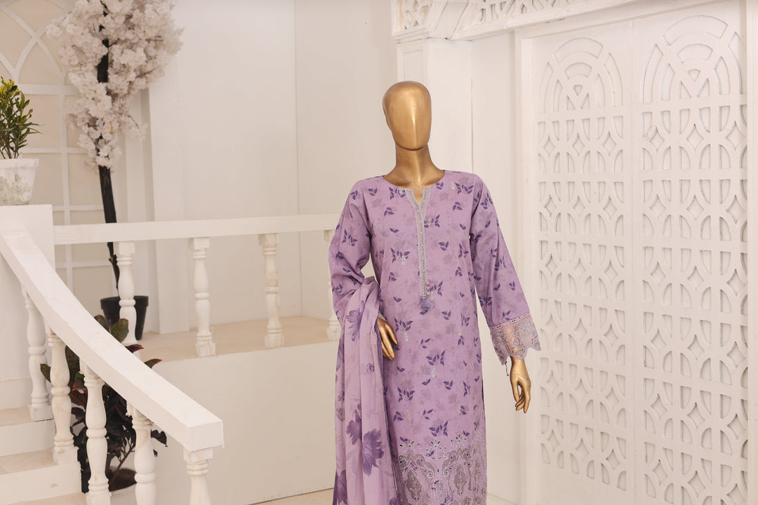 Suntex Fabrics Women RTW Printed Lawn 3 Piece Suit Laser Lilac Eid Collection