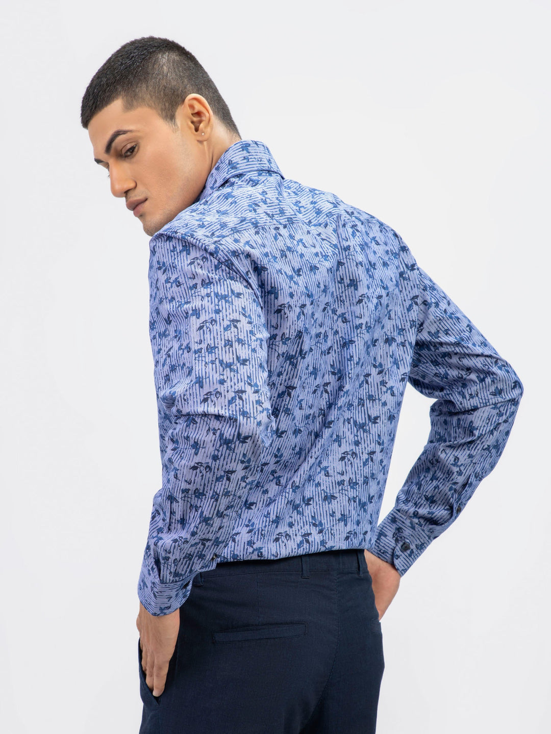 Brumano Ready To Wear Shirts Men 1 Piece Cotton Purple Abstract Printed Shirt With Classic Collar 0-31-024-5096 - Summer Collection