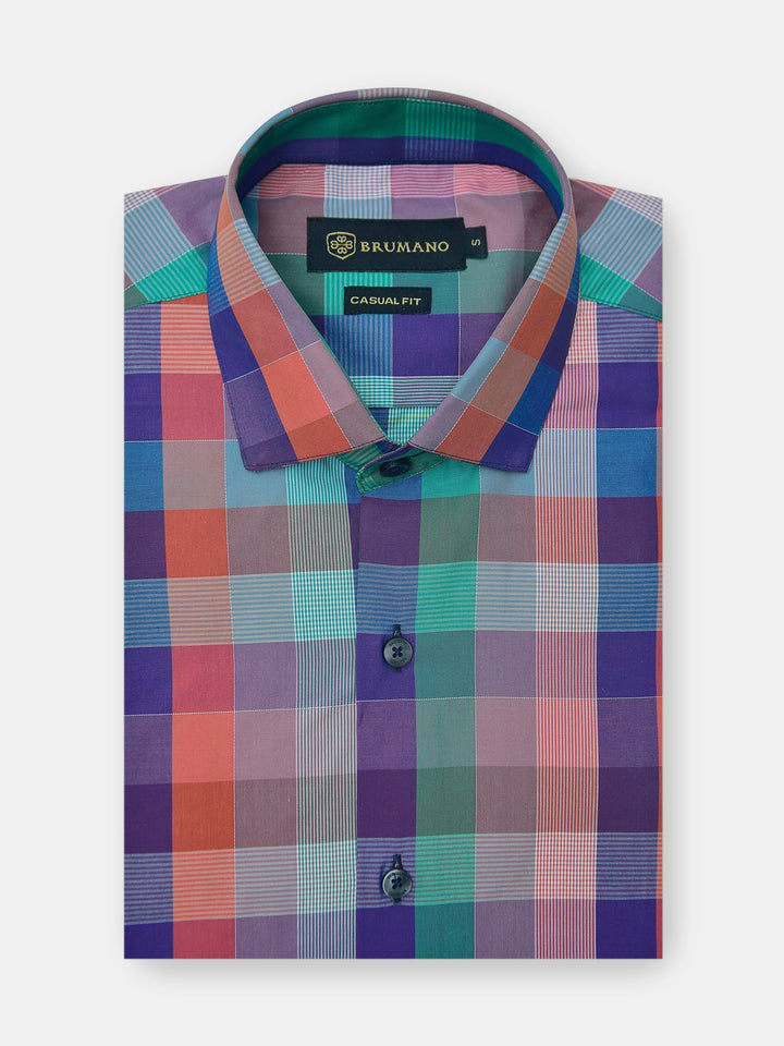 Brumano Ready To Wear Shirts Men 1 Piece Cotton Purple Multi Color Checkered Shirt 0-31-024-5075 - Summer Collection