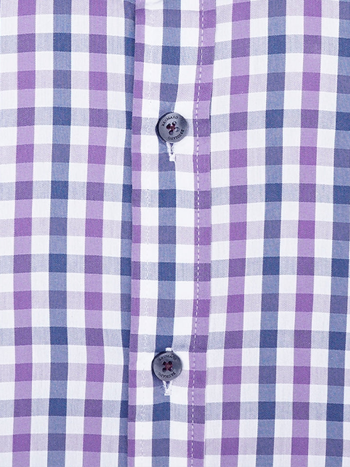 Brumano Ready To Wear Shirts Men 1 Piece Cotton Purple & Blue Gingham Formal Shirt 0-31-025-4533 - Summer Collection