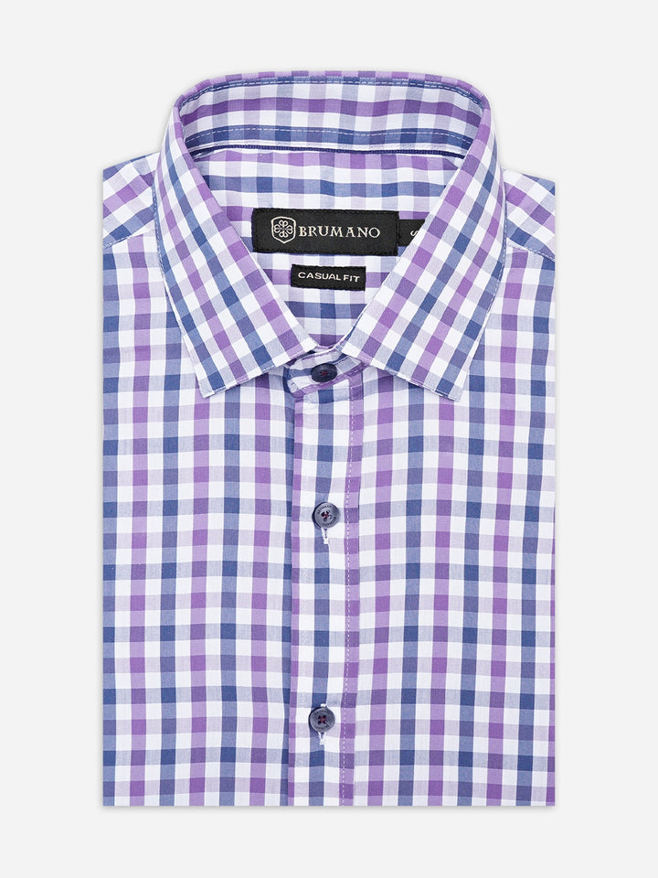 Brumano Ready To Wear Shirts Men 1 Piece Cotton Purple & Blue Gingham Formal Shirt 0-31-025-4533 - Summer Collection