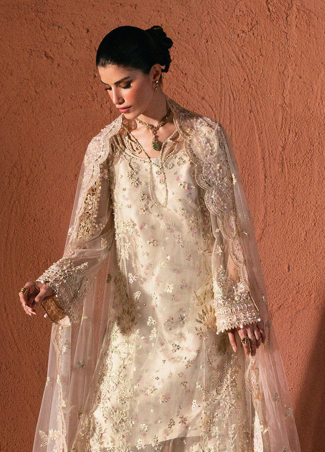 Elirah by Qalamkar Unstitched Embroidered Net 3 Piece Suit QLK26UE Elowen QMF-07 - Wedding Collection