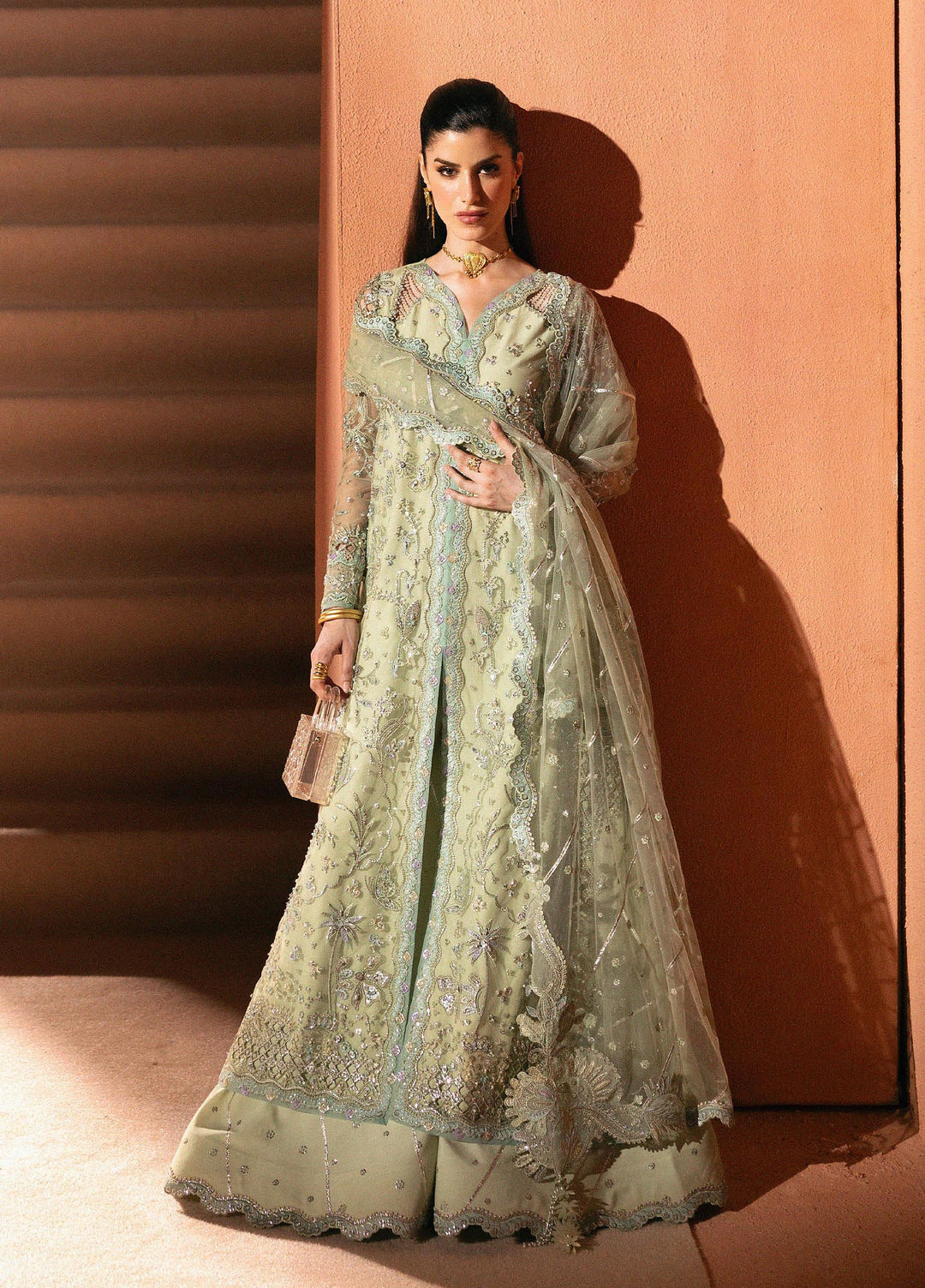 Elirah by Qalamkar Unstitched Embroidered Net 3 Piece Suit QLK26UE Romée QMF-05 - Wedding Collection