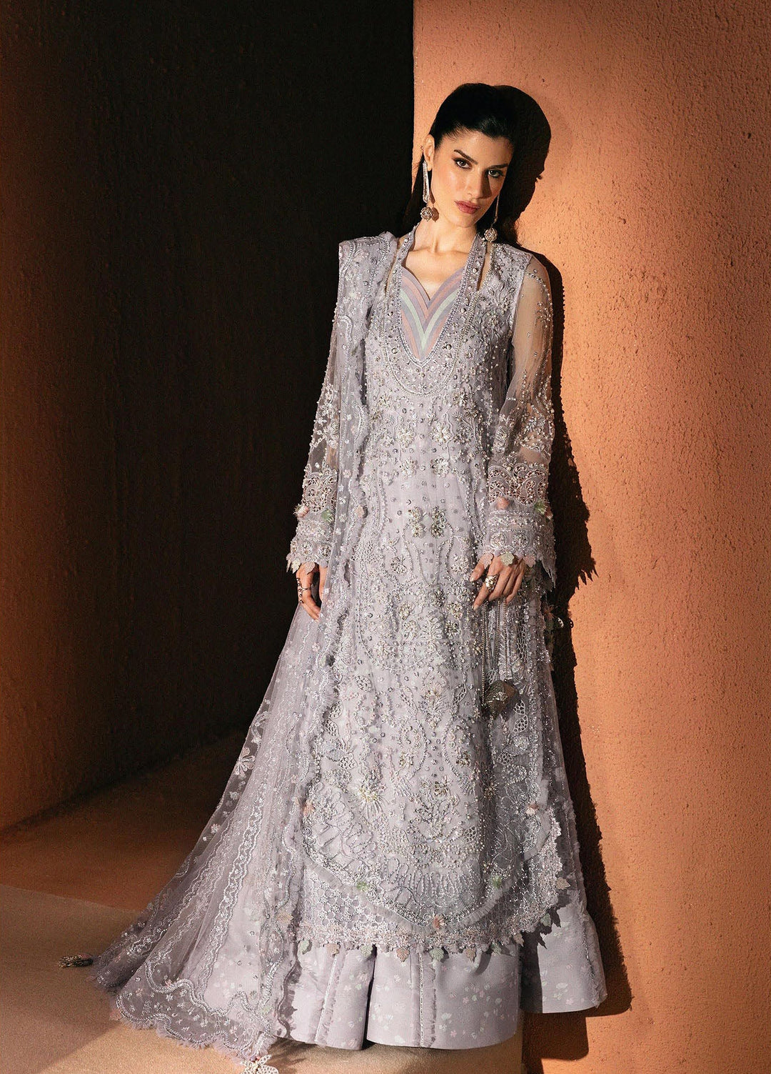 Elirah by Qalamkar Unstitched Embroidered Net 3 Piece Suit QLK26UE Romilly QMF-08 - Wedding Collection