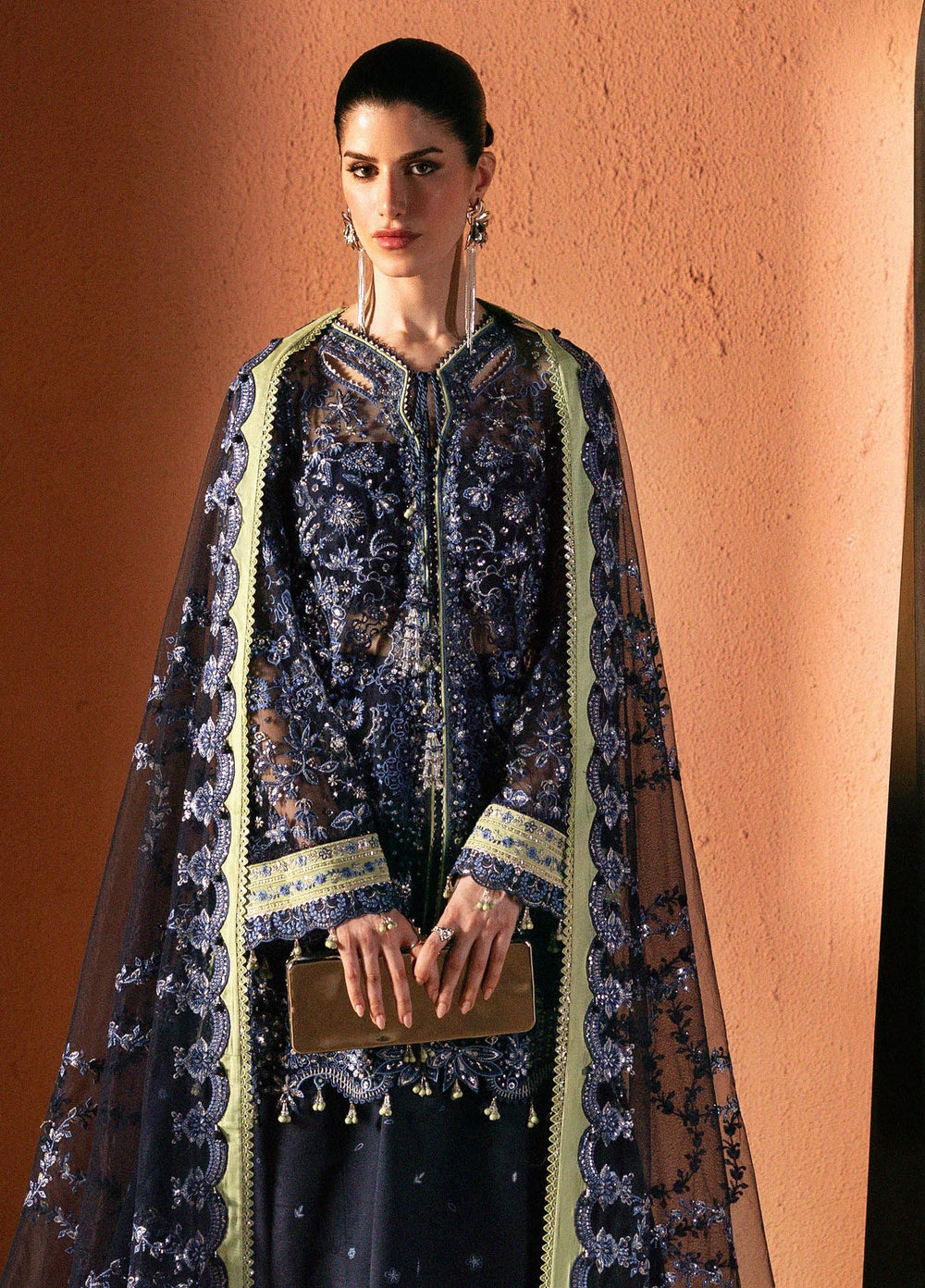 Elirah by Qalamkar Unstitched Embroidered Net 3 Piece Suit QLK26UE Sloane QMF-06 - Wedding Collection