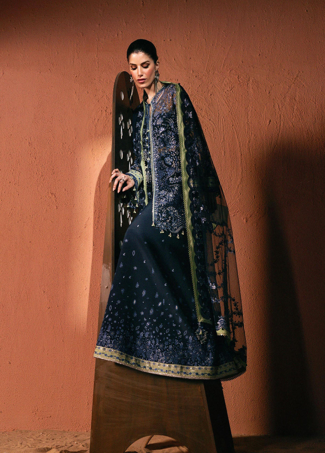 Elirah by Qalamkar Unstitched Embroidered Net 3 Piece Suit QLK26UE Sloane QMF-06 - Wedding Collection