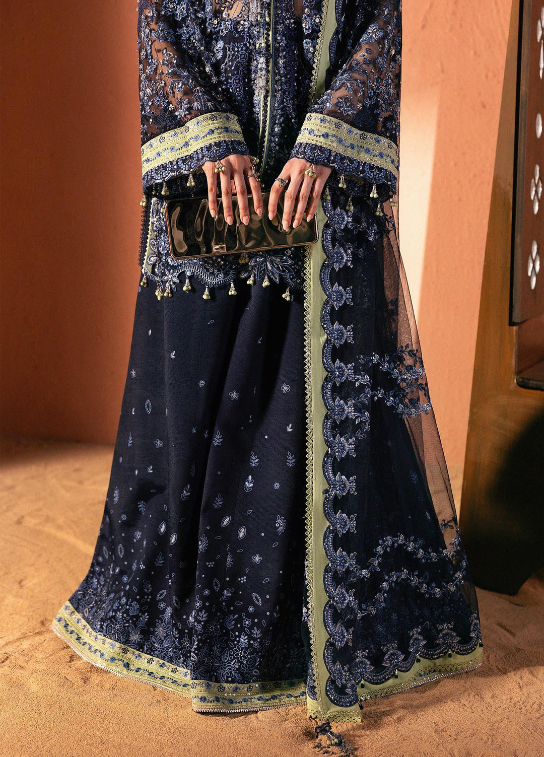 Elirah by Qalamkar Unstitched Embroidered Net 3 Piece Suit QLK26UE Sloane QMF-06 - Wedding Collection