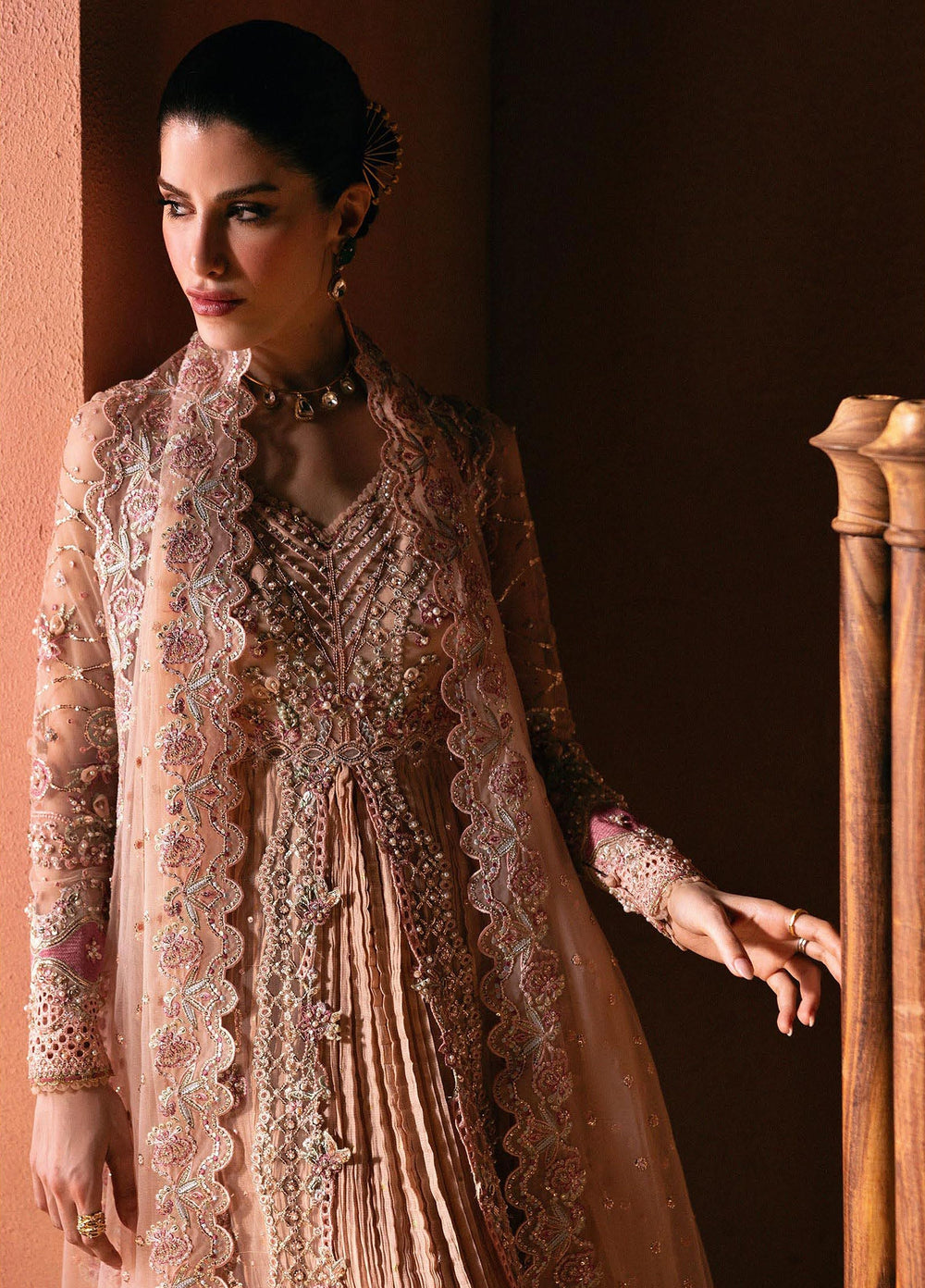 Elirah by Qalamkar Unstitched Embroidered Net 3 Piece Suit QLK26UE Zelie QMF-04 - Wedding Collection