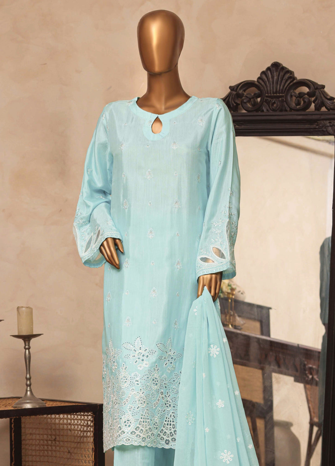 Majestic Silk by HZ Textiles RTW Embroidered Rawsilk 3 Piece Suit HZ26RMS RDE-3P-002 Ocean Mint - Festive Collection