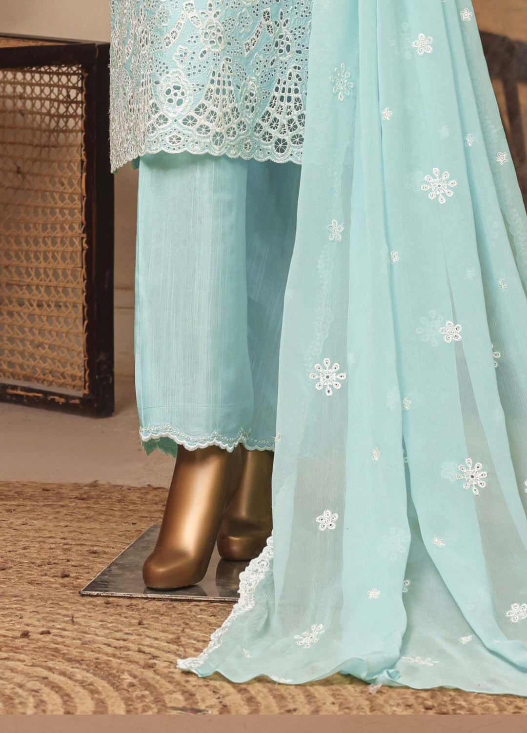 Majestic Silk by HZ Textiles RTW Embroidered Rawsilk 3 Piece Suit HZ26RMS RDE-3P-002 Ocean Mint - Festive Collection