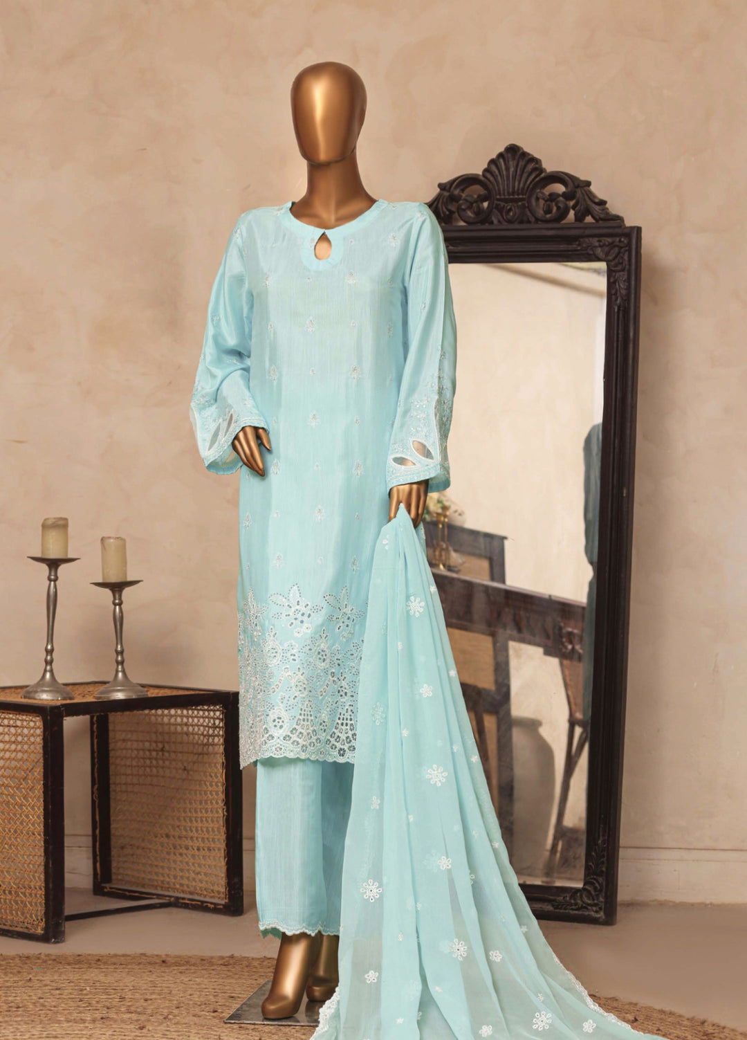 Majestic Silk by HZ Textiles RTW Embroidered Rawsilk 3 Piece Suit HZ26RMS RDE-3P-002 Ocean Mint - Festive Collection
