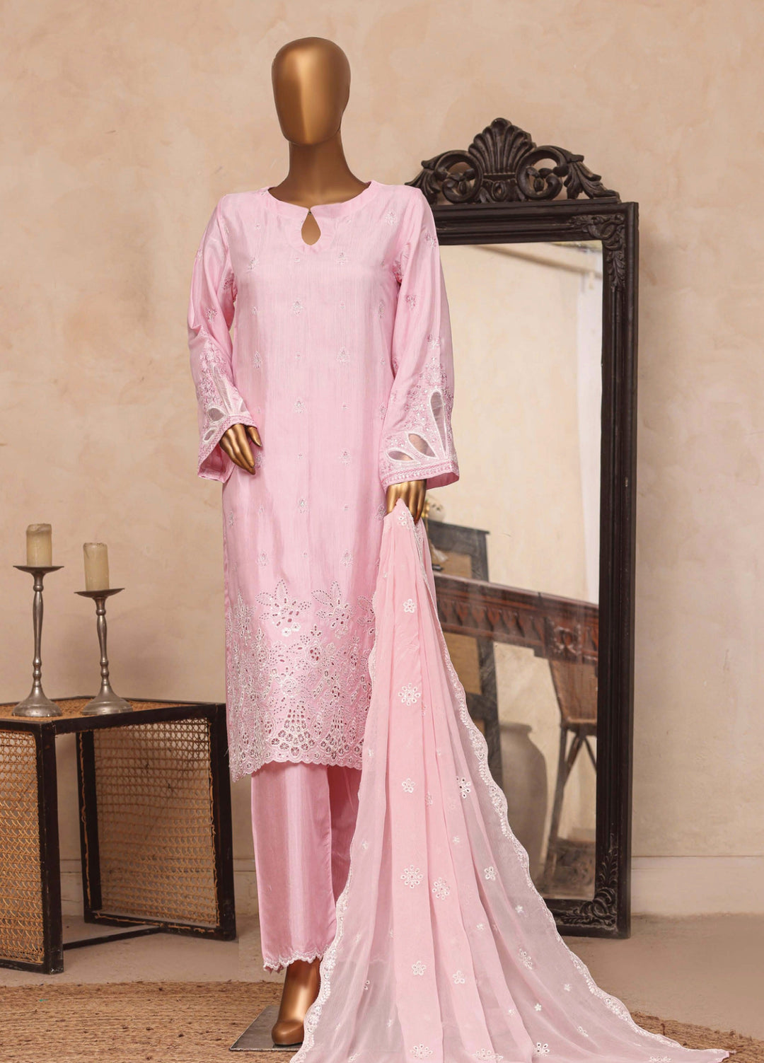Majestic Silk by HZ Textiles RTW Embroidered Rawsilk 3 Piece Suit HZ26RMS RDE-3P-003 Blush Rose - Festive Collection