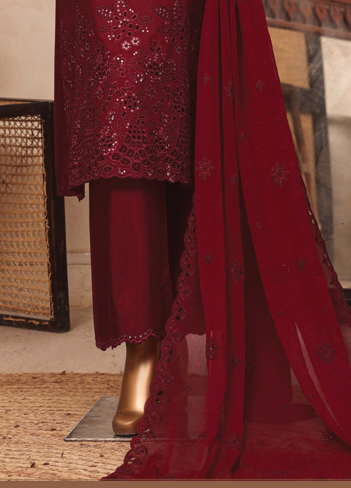 Majestic Silk by HZ Textiles RTW Embroidered Rawsilk 3 Piece Suit HZ26RMS RDE-3P-004 Dark Cherry - Festive Collection