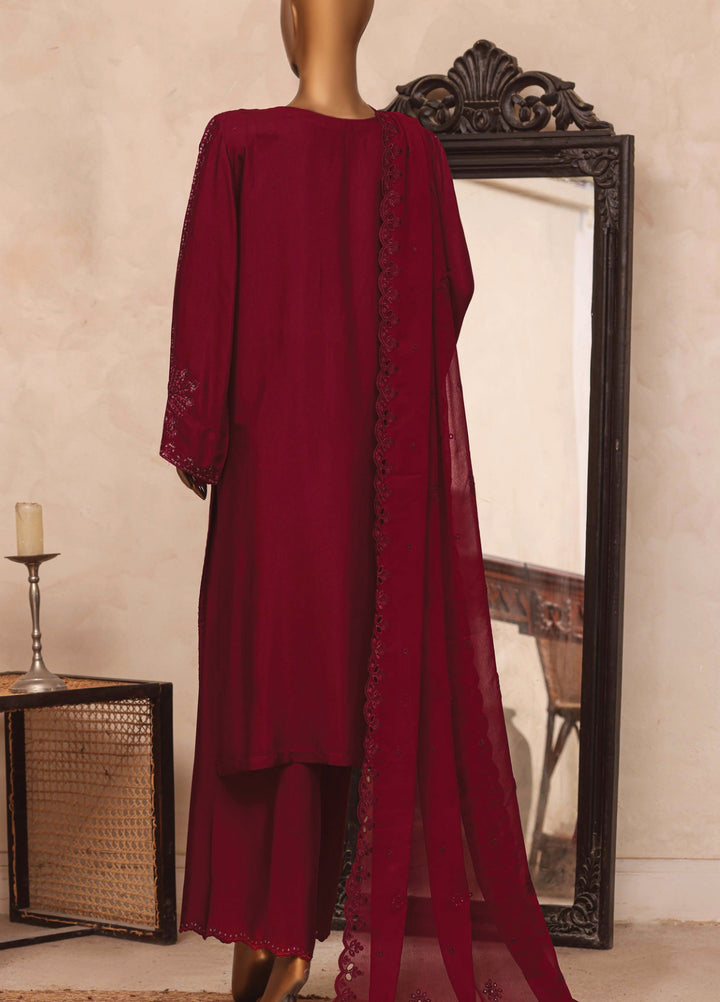 Majestic Silk by HZ Textiles RTW Embroidered Rawsilk 3 Piece Suit HZ26RMS RDE-3P-004 Dark Cherry - Festive Collection