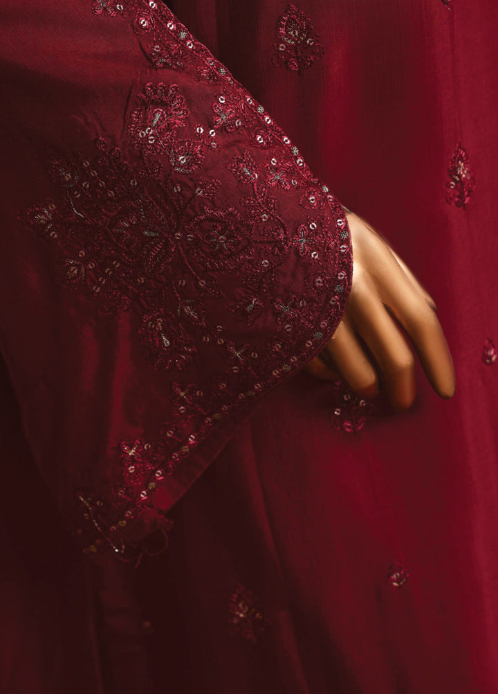 Majestic Silk by HZ Textiles RTW Embroidered Rawsilk 3 Piece Suit HZ26RMS RDE-3P-004 Dark Cherry - Festive Collection