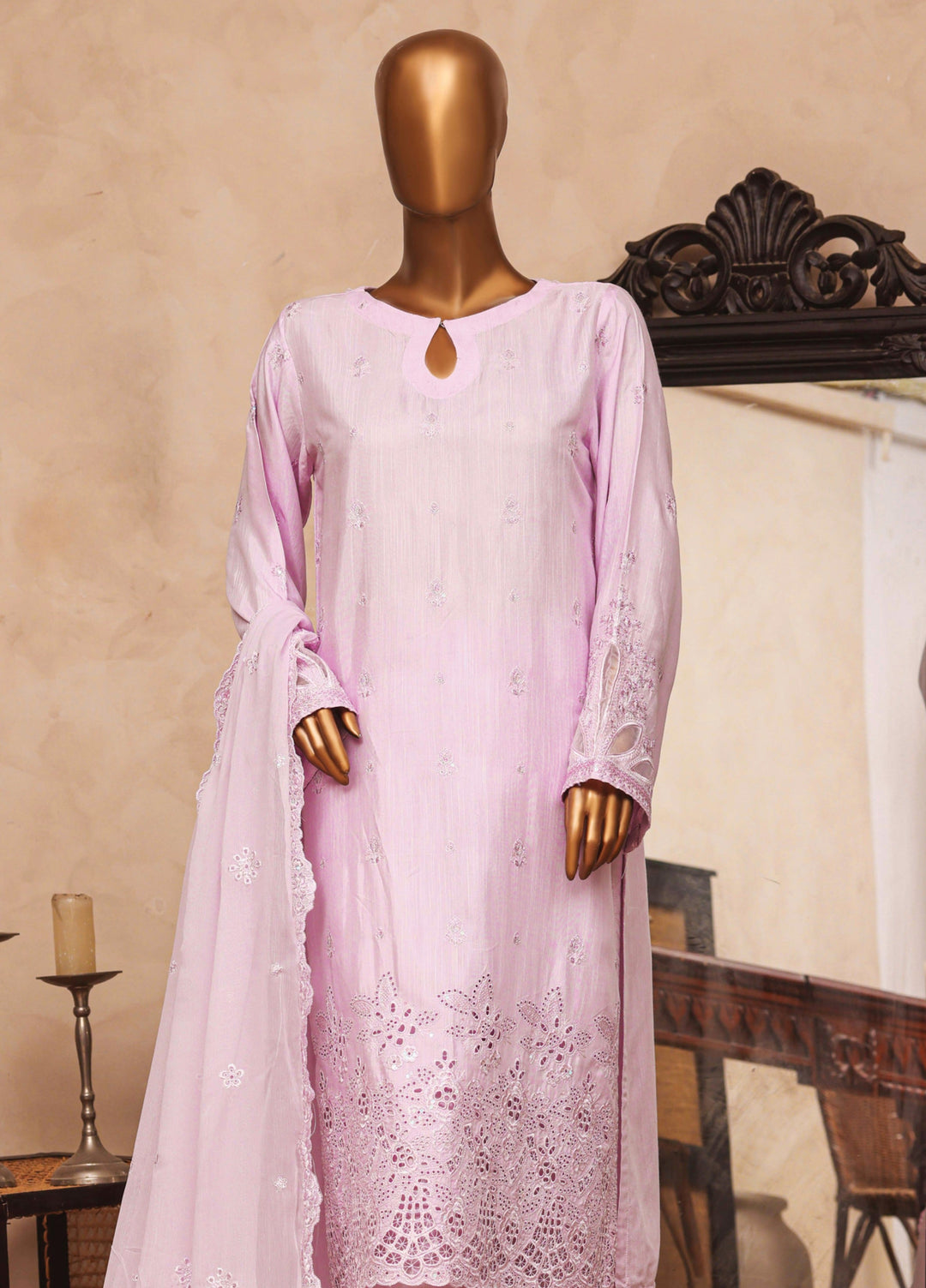 Majestic Silk by HZ Textiles RTW Embroidered Raw Silk 3 Piece Suit HZ26RMS RDE-3P-005 Lavender - Festive Collection
