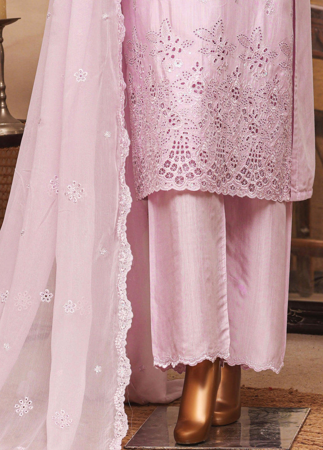Majestic Silk by HZ Textiles RTW Embroidered Raw Silk 3 Piece Suit HZ26RMS RDE-3P-005 Lavender - Festive Collection