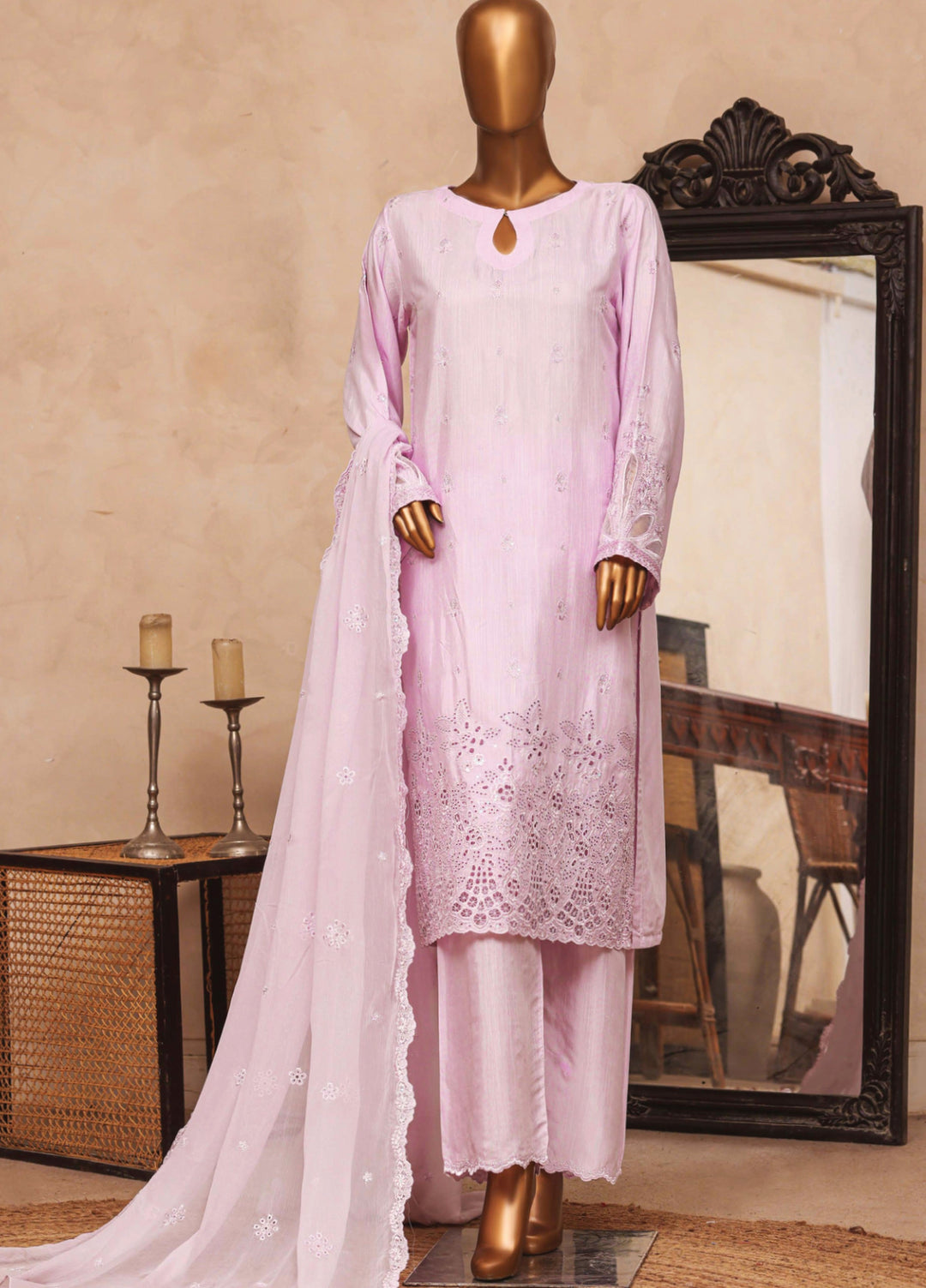 Majestic Silk by HZ Textiles RTW Embroidered Raw Silk 3 Piece Suit HZ26RMS RDE-3P-005 Lavender - Festive Collection