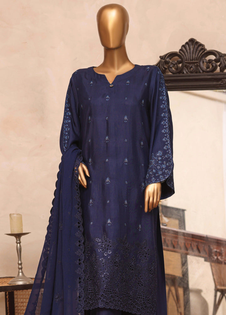 Majestic Silk by HZ Textiles RTW Embroidered Raw Silk 3 Piece Suit HZ26RMS RDE-3P-006 Navy - Festive Collection