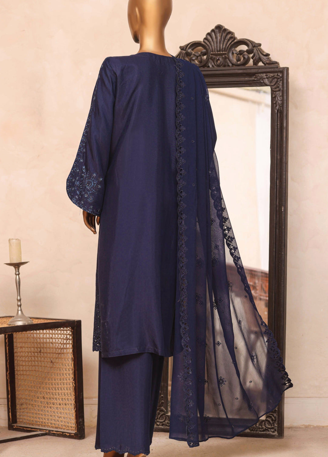 Majestic Silk by HZ Textiles RTW Embroidered Raw Silk 3 Piece Suit HZ26RMS RDE-3P-006 Navy - Festive Collection