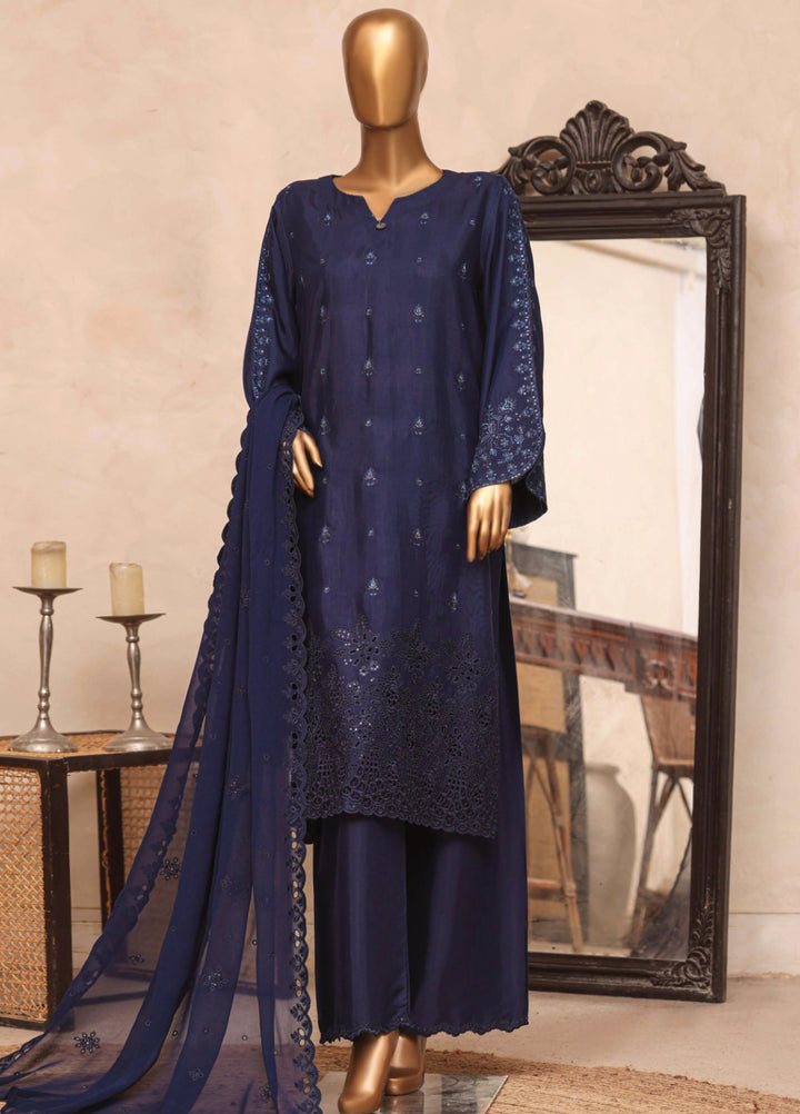 Majestic Silk by HZ Textiles RTW Embroidered Raw Silk 3 Piece Suit HZ26RMS RDE-3P-006 Navy - Festive Collection