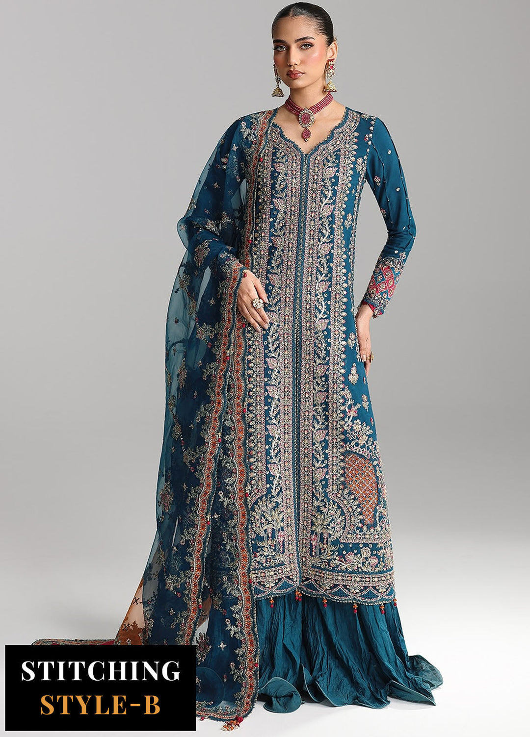 Shadmani by Qalamkar Embroidered Raw Silk Suits Unstitched 3 Piece QLM25SW RH-02 Neelam - Wedding Collection