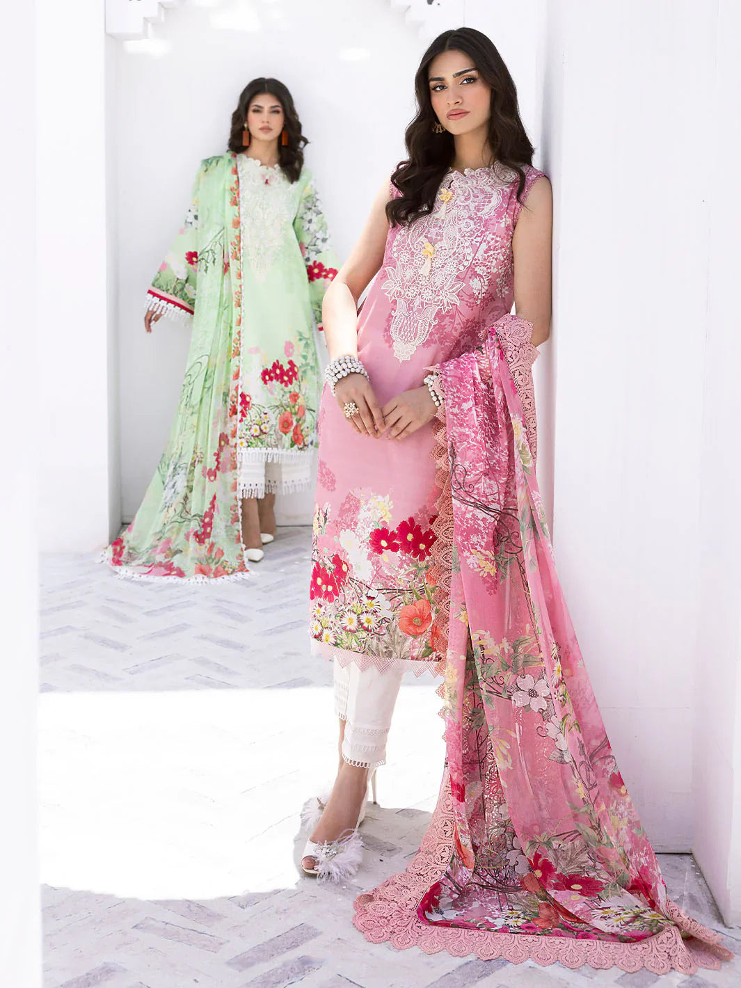 Leya by Roheenaz Embroidered Lawn Suits Unstitched 3 Piece RNZ24L RNZ-05B Coral Cove - Spring Summer Collection