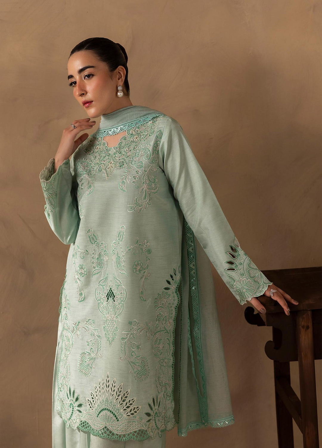 Silah by Rajbari Unstitched Embroidered Korean Silk 3 Piece Suit RB26US Celeste - Festive Collection