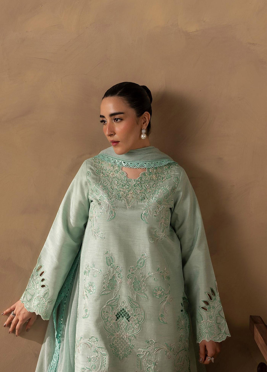 Silah by Rajbari Unstitched Embroidered Korean Silk 3 Piece Suit RB26US Celeste - Festive Collection